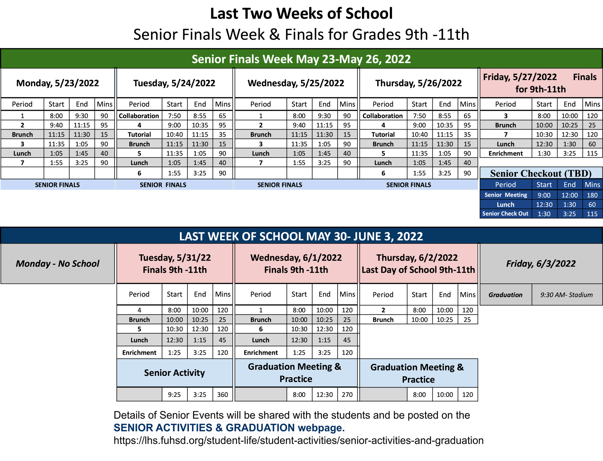 Finals bell schedule