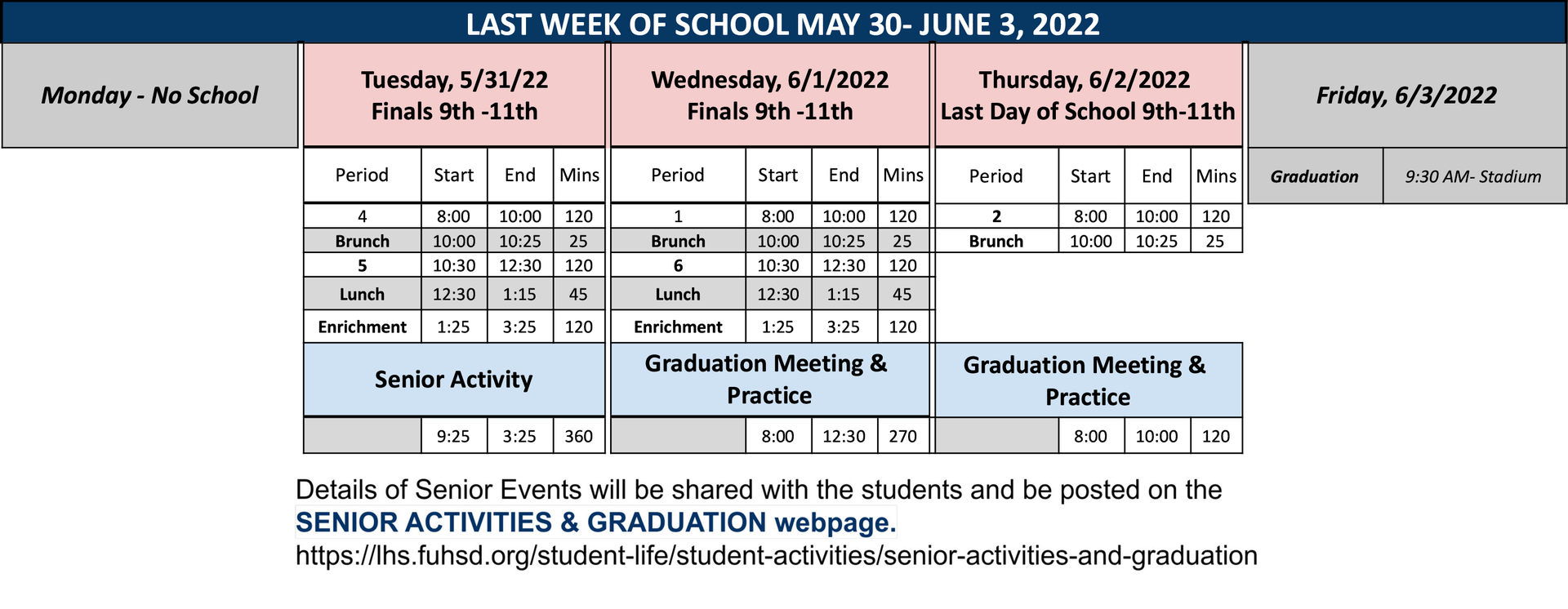 Finals bell schedule