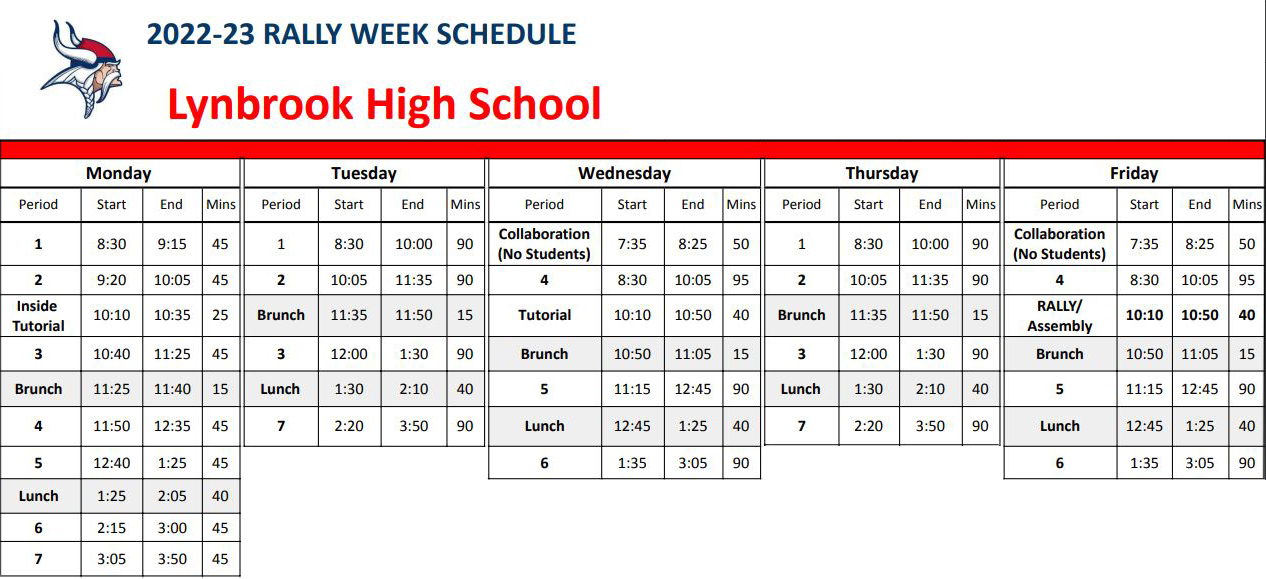 Rally bell schedule