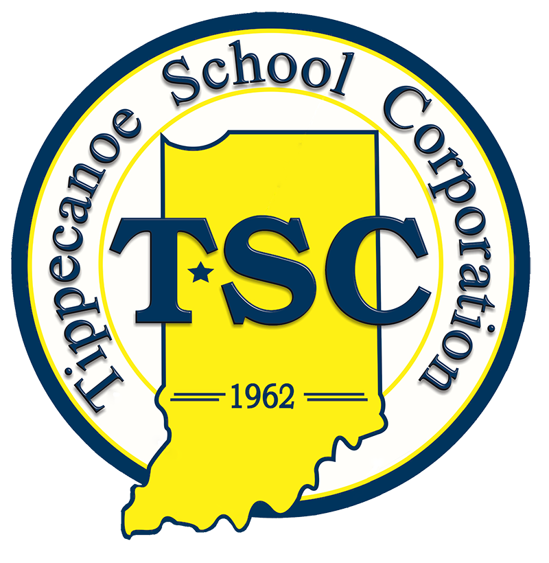 TSC Official Logo: State of Indiana with 1962 written across bottom third. TSC across the mid section of Indiana from left to right in large Blue letters. A STAR indicating location of Tippecanoe County. Tippecanoe School Corporation written in circular fashion around the inner portion of the circle that houses the majority of the state of Indiana and completes the logo.