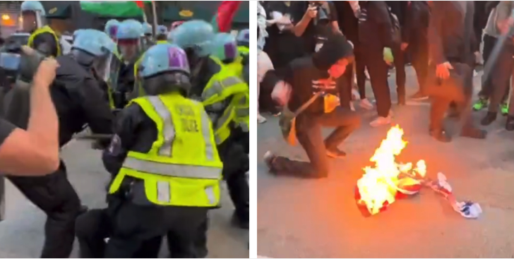 BREAKING: Chaos in Chicago as far-left militants burn American flags, attack journalist, clash with police outside Kamala’s DNC