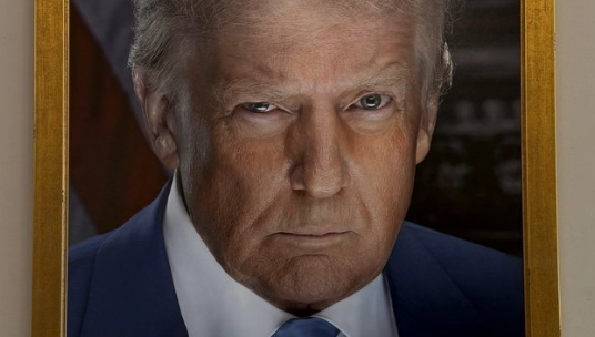Trump hangs his mugshot outside of Oval Office