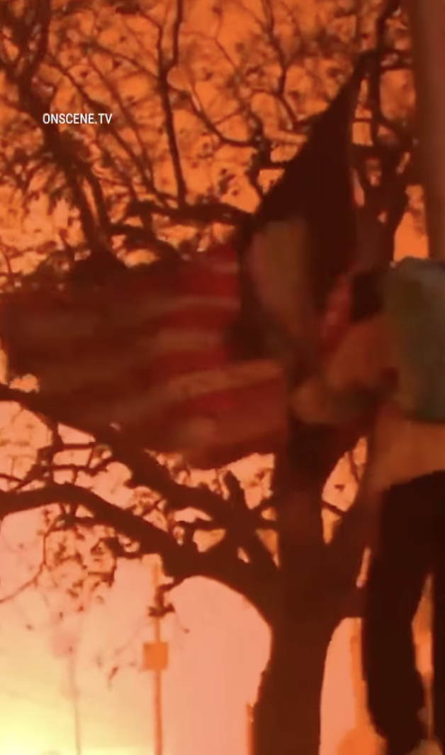 Firefighter saves American flag during California fires