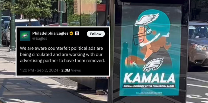 Philadelphia Eagles take action against fake endorsement of Kamala Harris featuring team branding