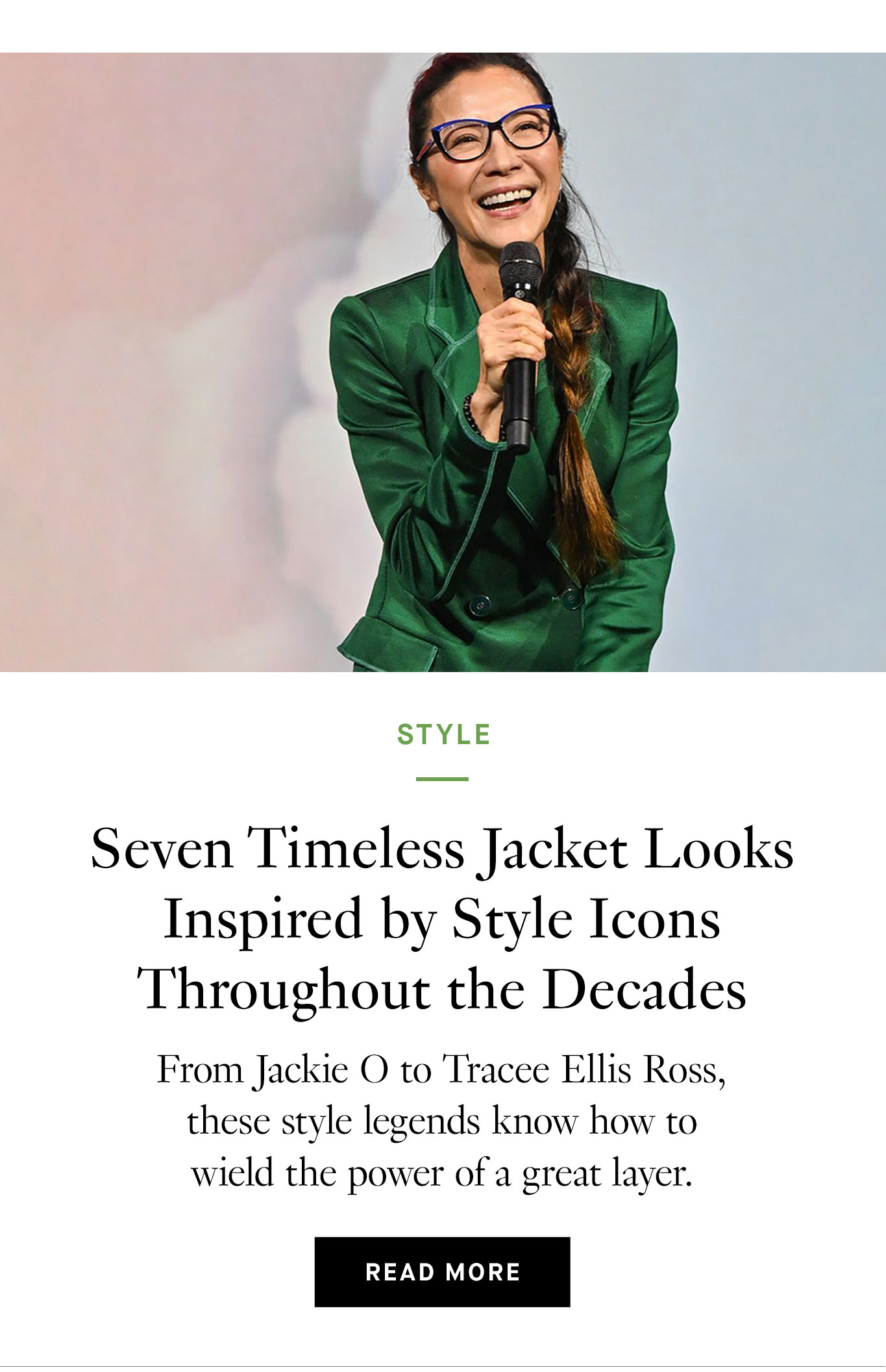Seven Timeless Jacket Looks Inspired by Style Icons Throughout the Decades. Read More.