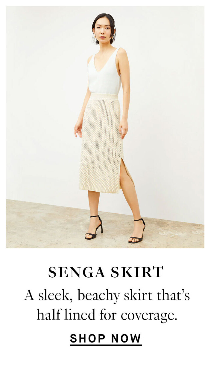 The Senga Skirt in Popcorn Knit: A sleek, beachy skirt that’s half lined for coverage. Shop now.