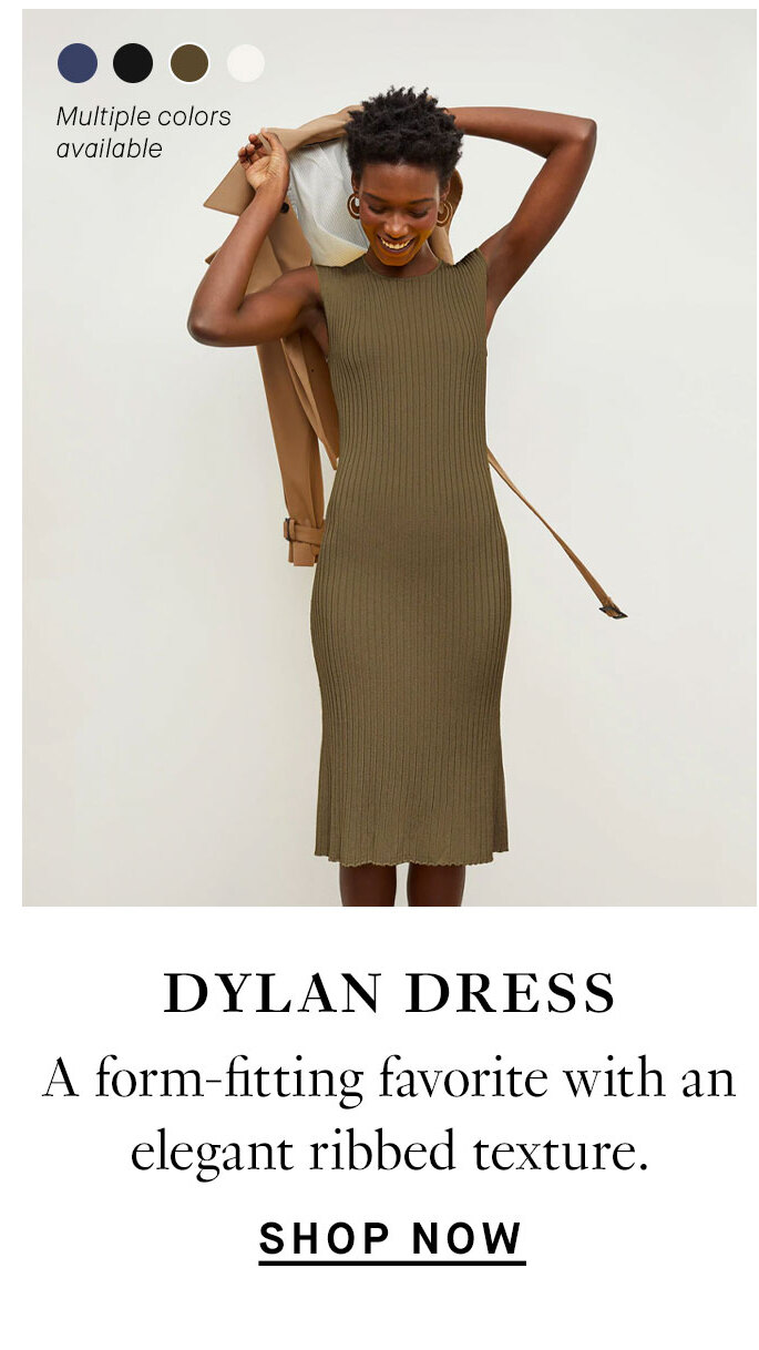 The Dylan Dress in Slinky Knit: A form-fitting favorite with an elegant ribbed texture. Shop now.