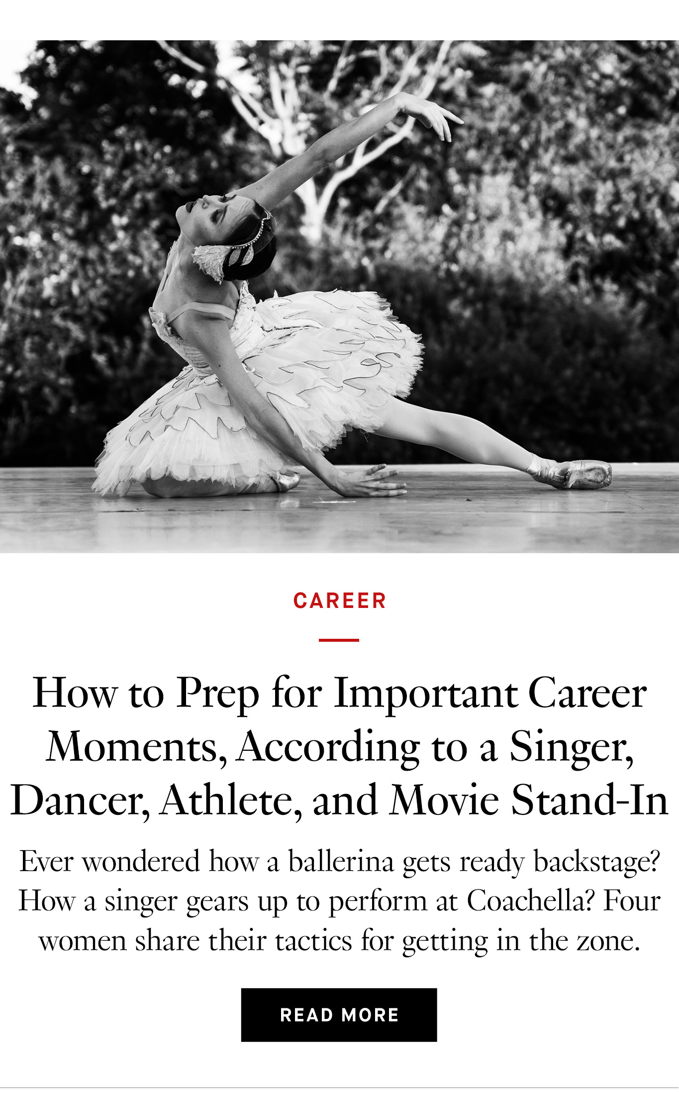 How to Prep for Important Career Moments, According to a Singer, Dancer, Athlete and Movie Stand-In. Read More.