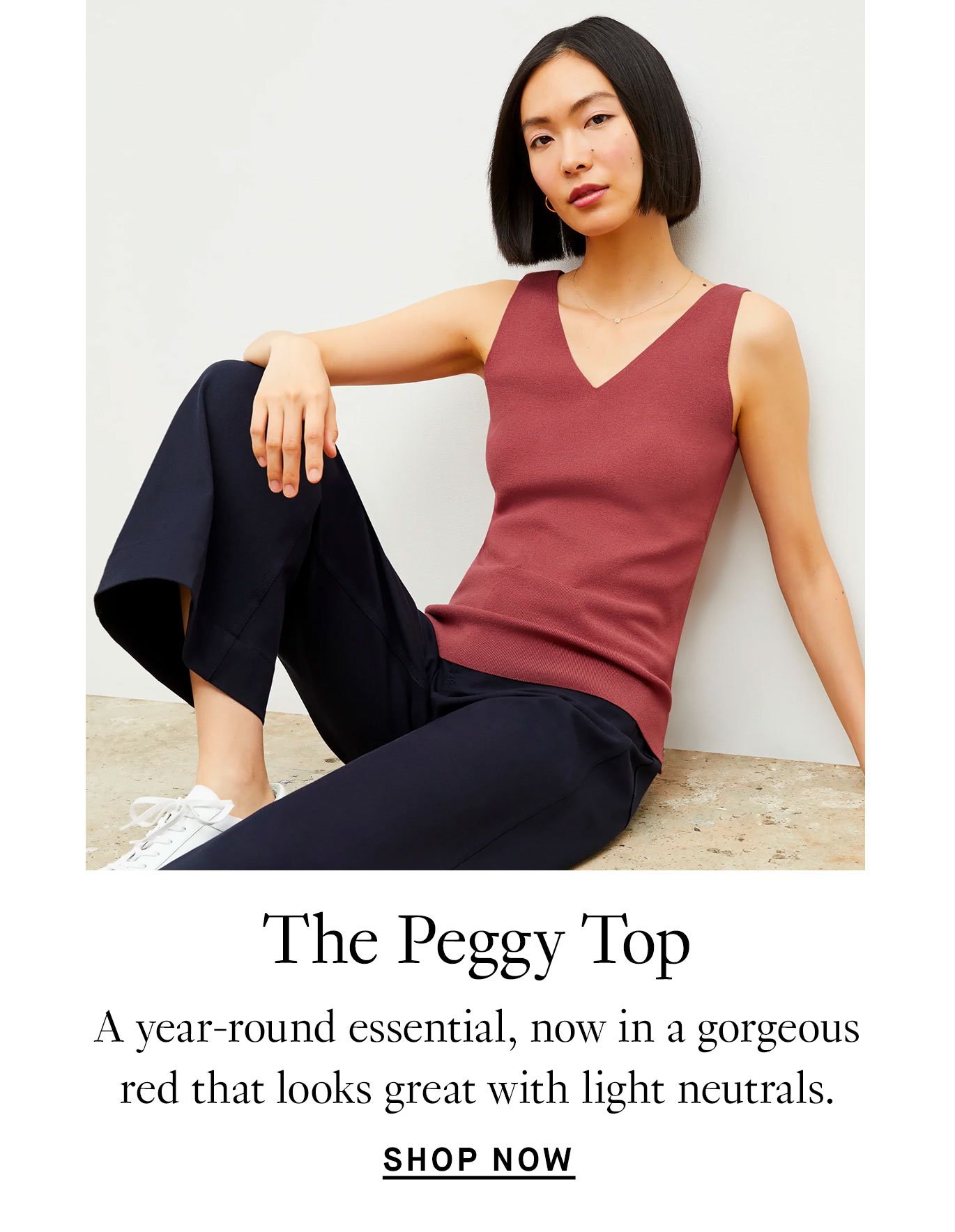 The Peggy Top: A year-round essential, now in a gorgeous red that looks great with light neutrals.