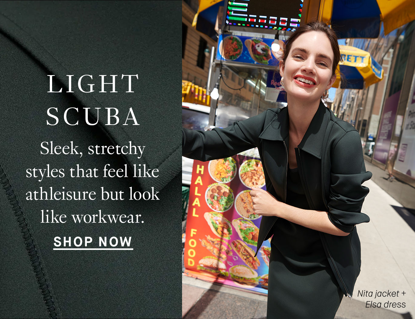 Light Scuba: Sleek, stretchy styles that feel like athleisure but look like workwear.