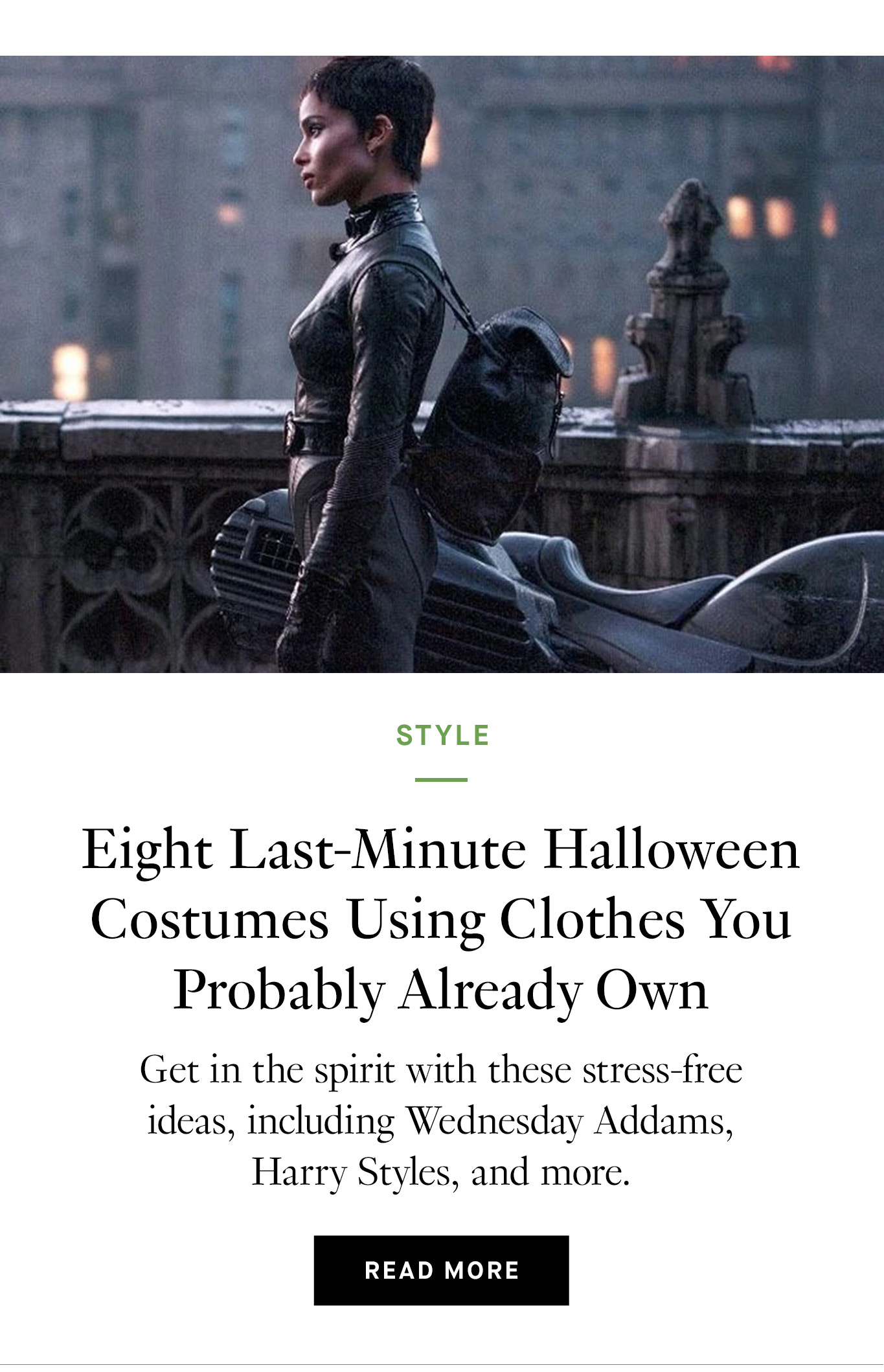 Eight Last-Minute Halloween Costumes Using Clothes You Probably Already Own. Read More.