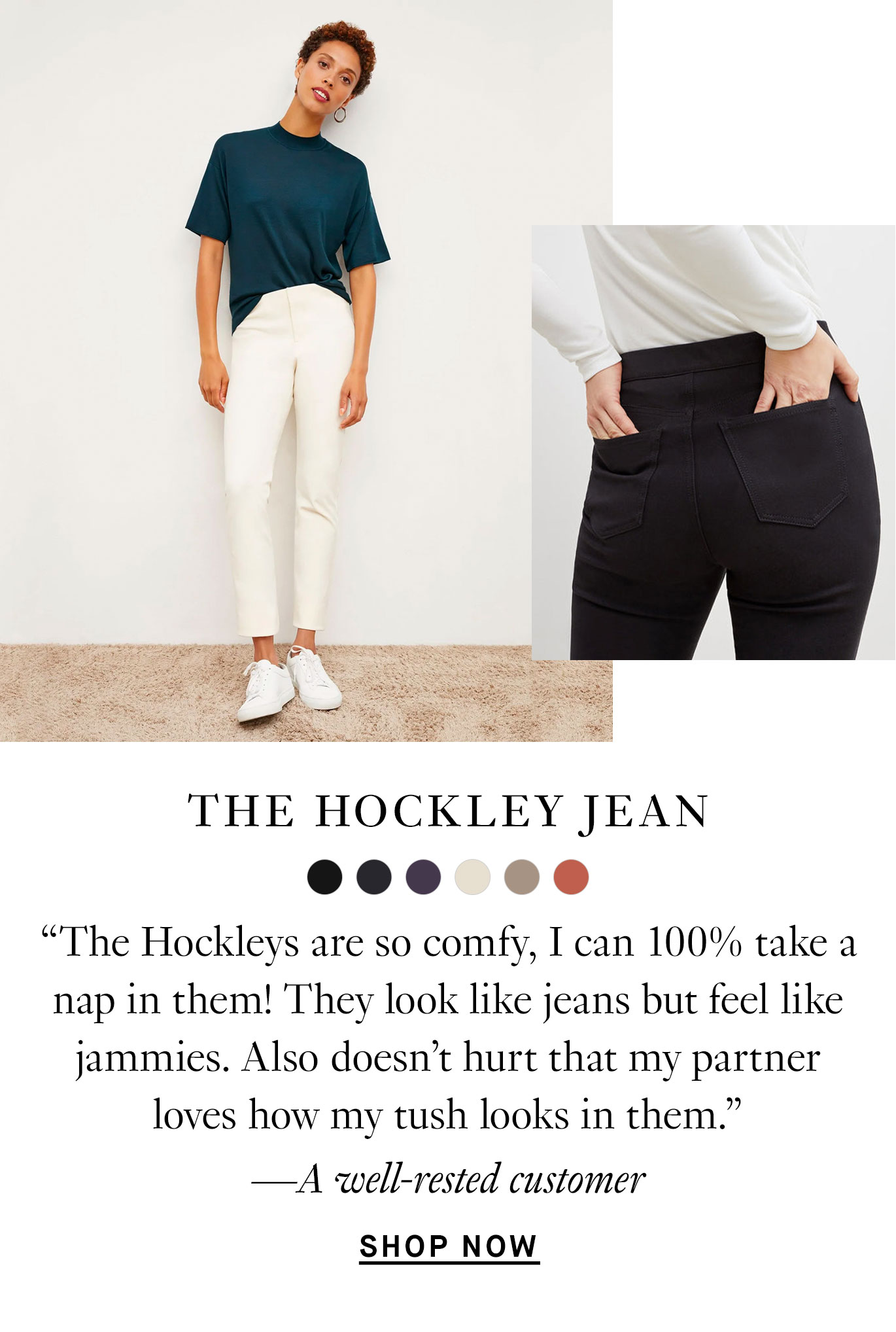 images of women wearing the hockley jeans with customer quote