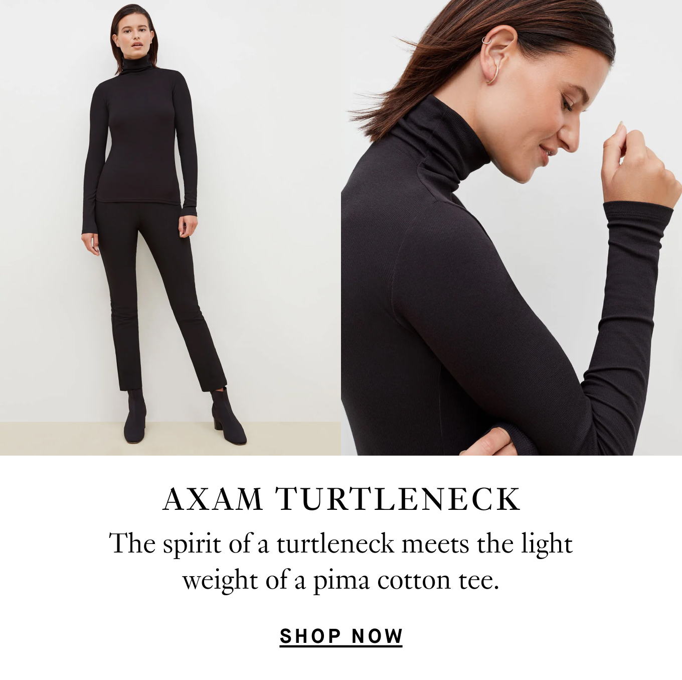 The Axam Turtleneck: The spirit of a turtleneck meets the light weight of a pima cotton tee. Shop Now.