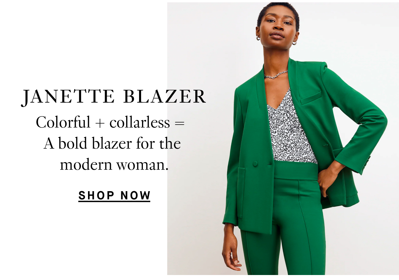 The Janette Blazer: Colorful + collarless=A bold blazer for the modern woman. Shop Now.