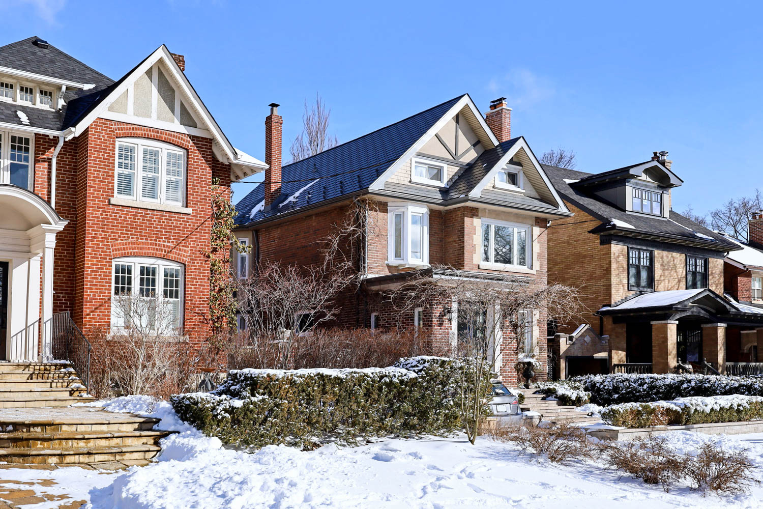 snowy row of houses