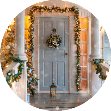 front door with holiday decorations