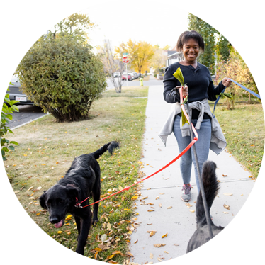 person walking two dogs