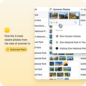 Airtable grid with a photo field and a web-source popover