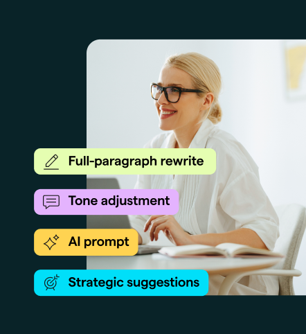 Full-paragraph rewrite, tone adjustment, AI prompt, Strategic Suggestions