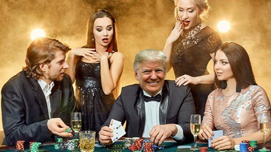 Trump playing poker holding a pair of aces