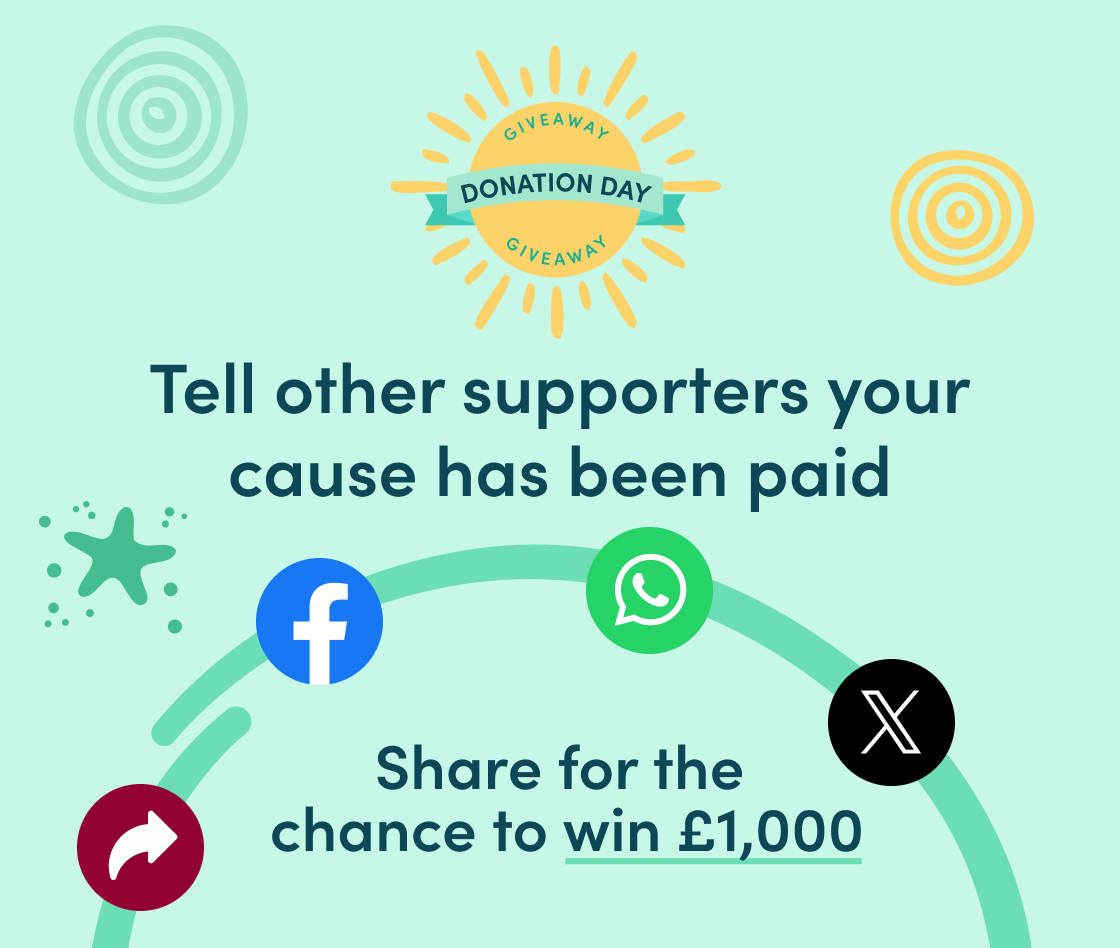 Show other supporters it works! Tell them your cause has been paid for the chance to WIN £1,000
