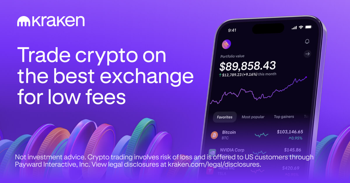 Kraken - Trade crypto on the best exchange for low fees. An image of the Kraken dashboard.