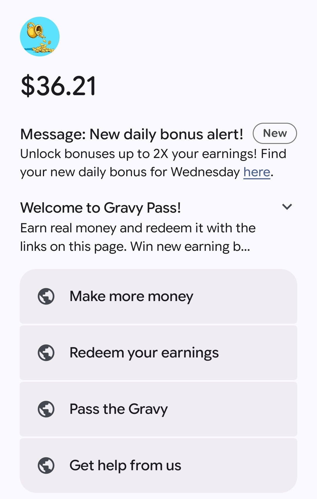 a screenshot of the Gravy Pass wallet experience