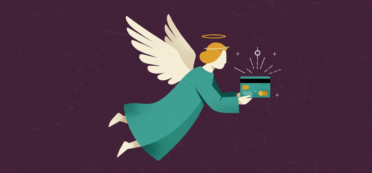 an angel with a credit card