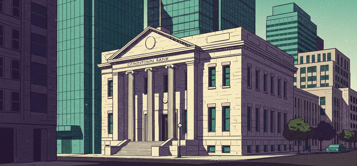a bank in a city