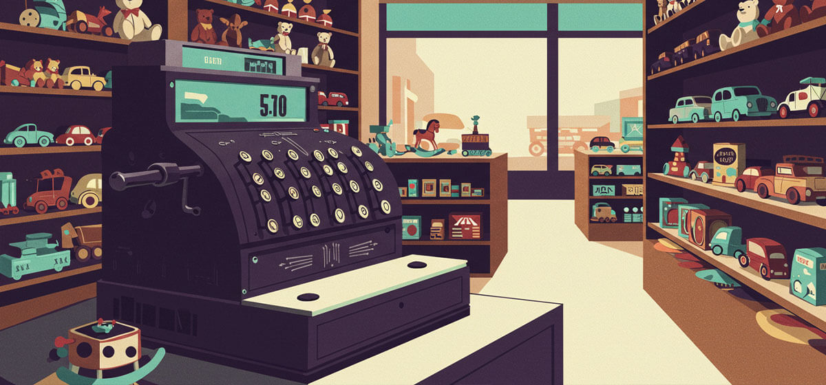 a cash register in a toy store