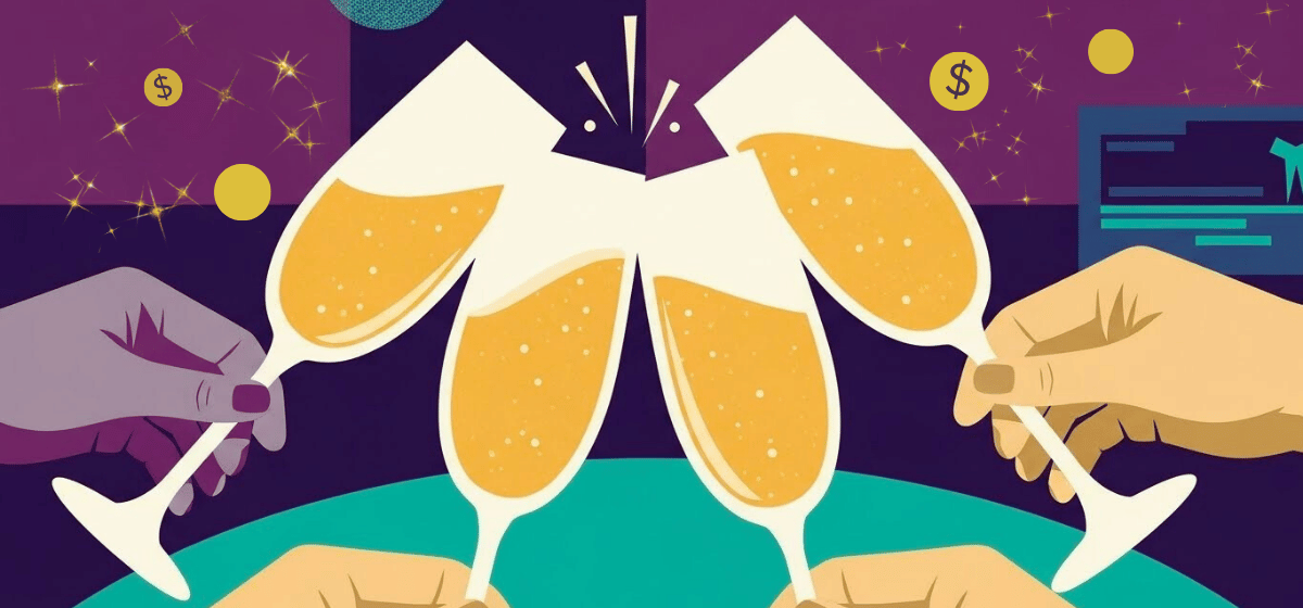 A group of people clinking champagne flutes