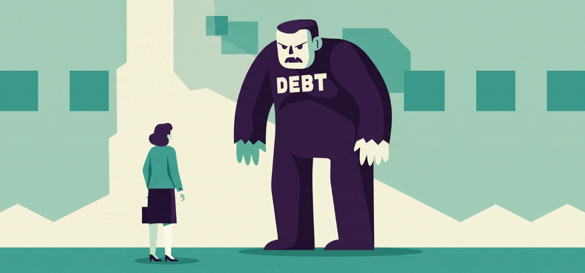 a person confronting a debt monster