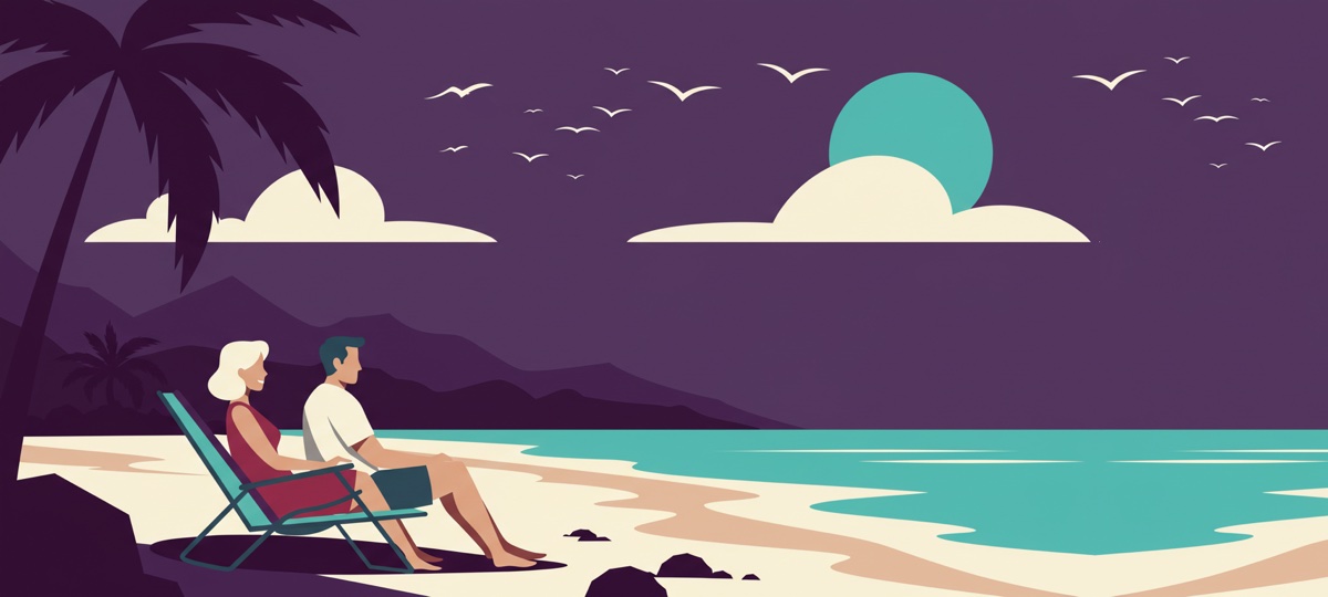 a couple enjoying early retirement on a beach