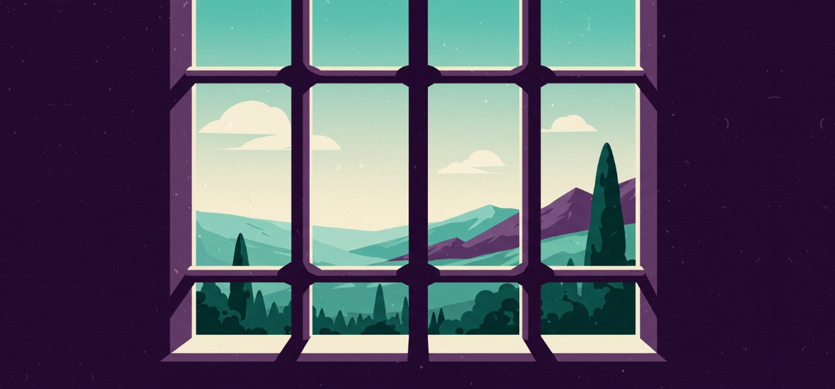 a lovely view of a landscape obstructed by prison bars
