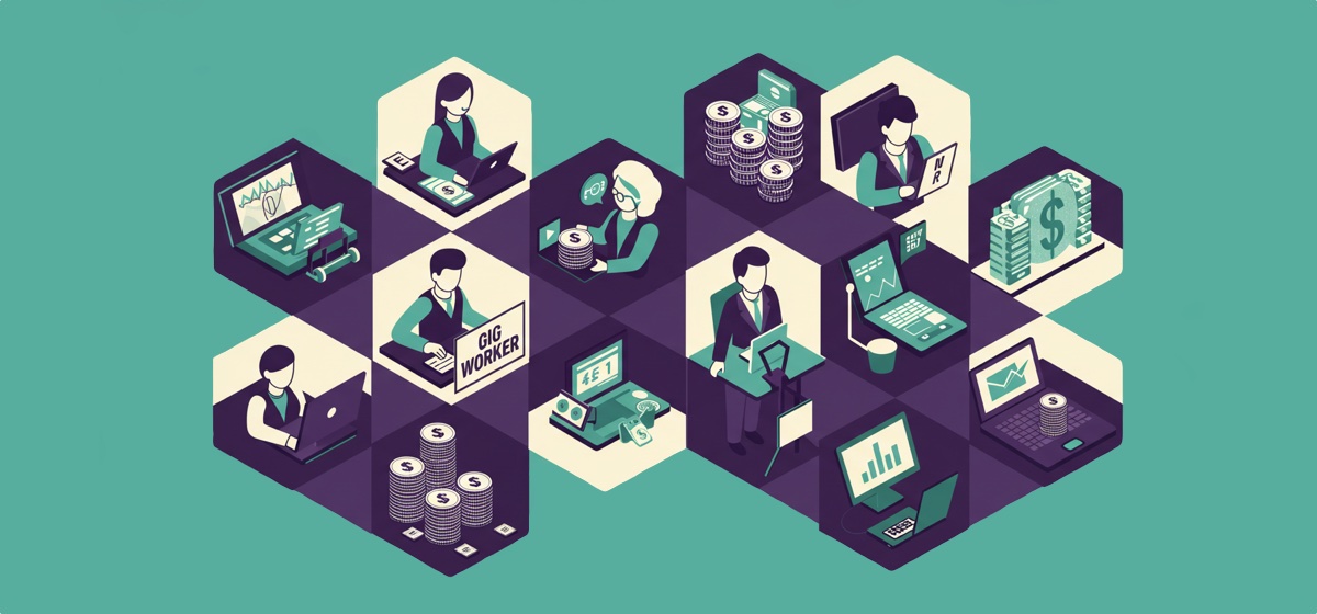 an illustration of many people working side gigs