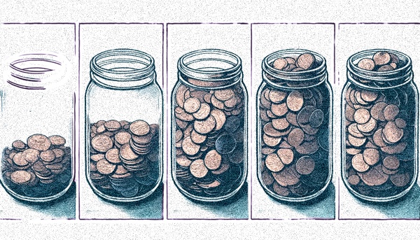 jars of pennies slowly filling up