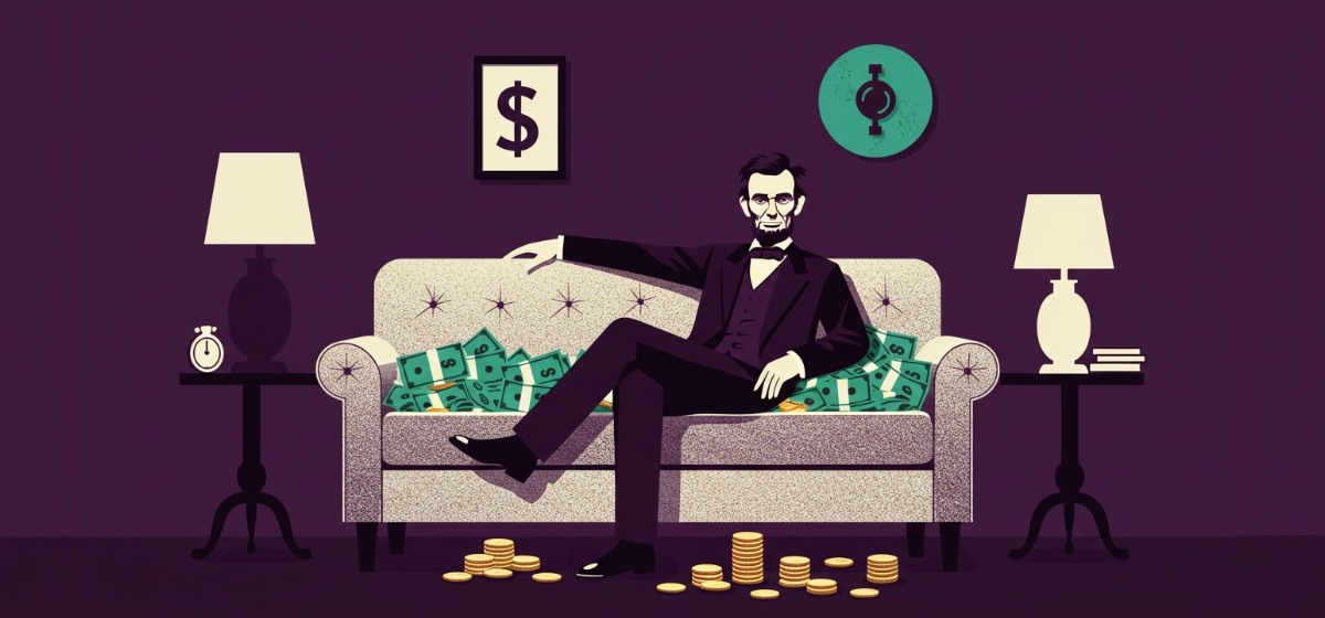 Abe Lincoln on the couch, making money