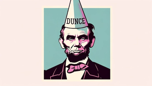 Abe Lincoln wearing a dunce cap