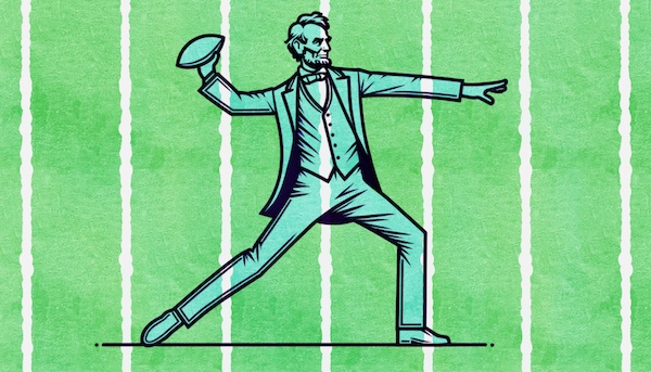 Abraham Lincoln depicted as a quarterback throwing a football