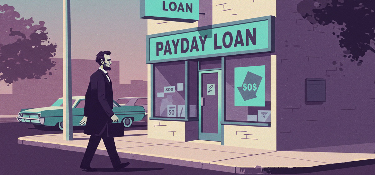 Lincoln approaching a payday loan office.