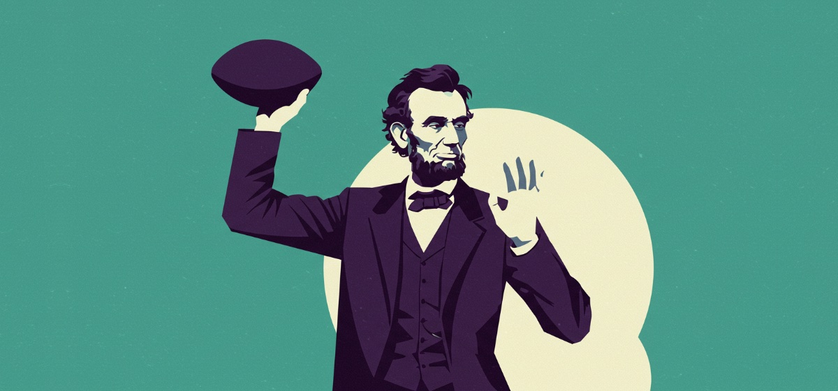 Abe Lincoln throwing a football
