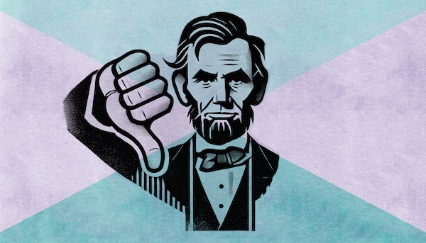 Abraham Lincoln giving a thumbs-down gesture