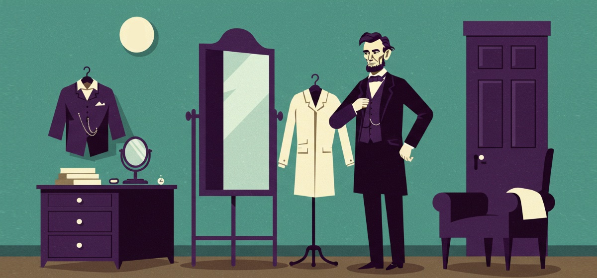 Abe Lincoln trying on used clothes