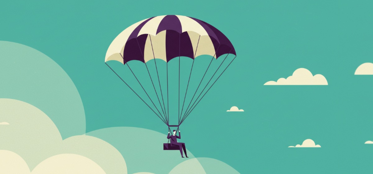 a person riding a parachute to a soft landing