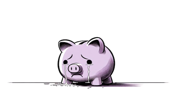 A piggy bank crying about the pennies they missed in 2024