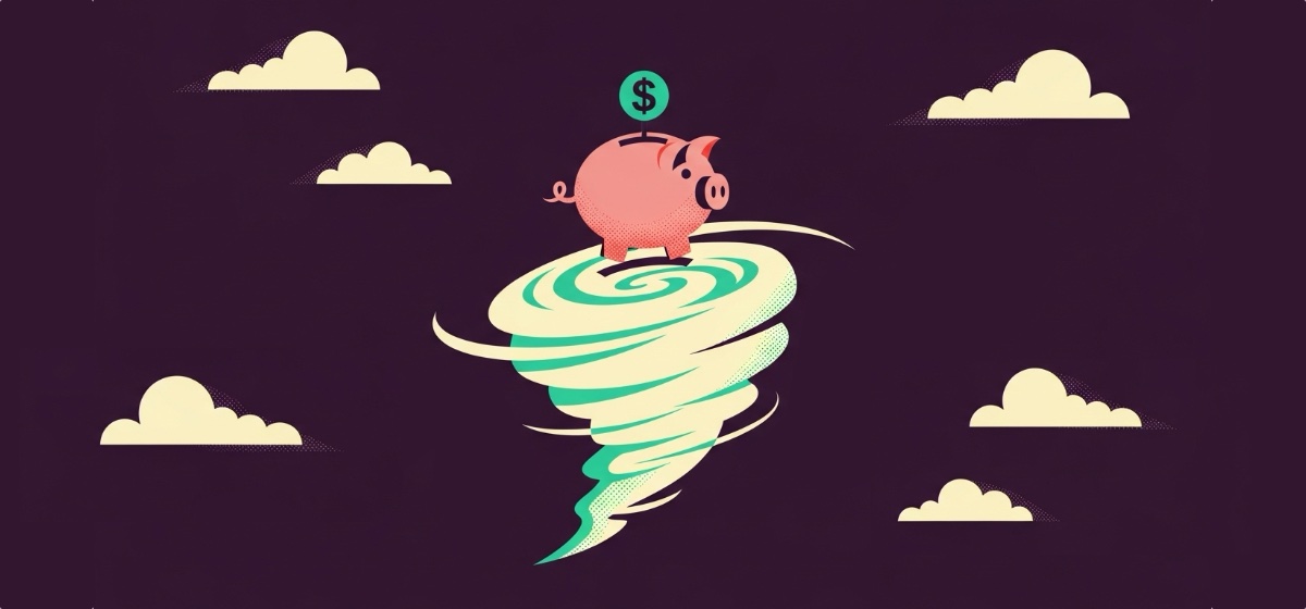 Piggy bank in a tornado