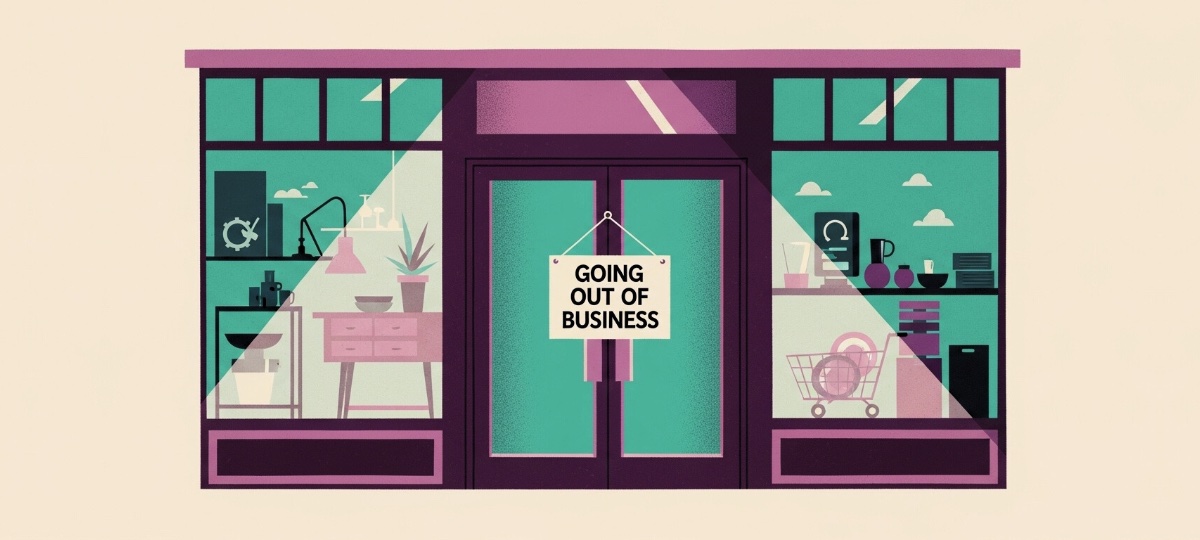 Retail store with a going-out-of-business sign on it