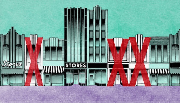 A retail storefront with three Xs to mark the stores that are closing in 2025