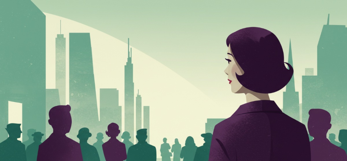 a woman watching everyone return to the office, but standing apart