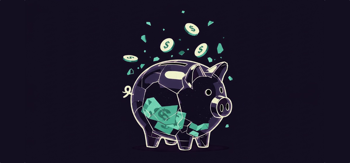 a piggy bank made of shattered glass
